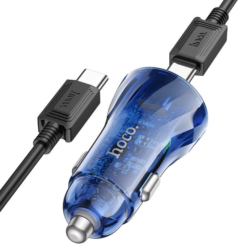 Hoco Cargador Auto Set Z47A Transparent Discovery PD30W+QC3.0 PD a PD Azul 0
