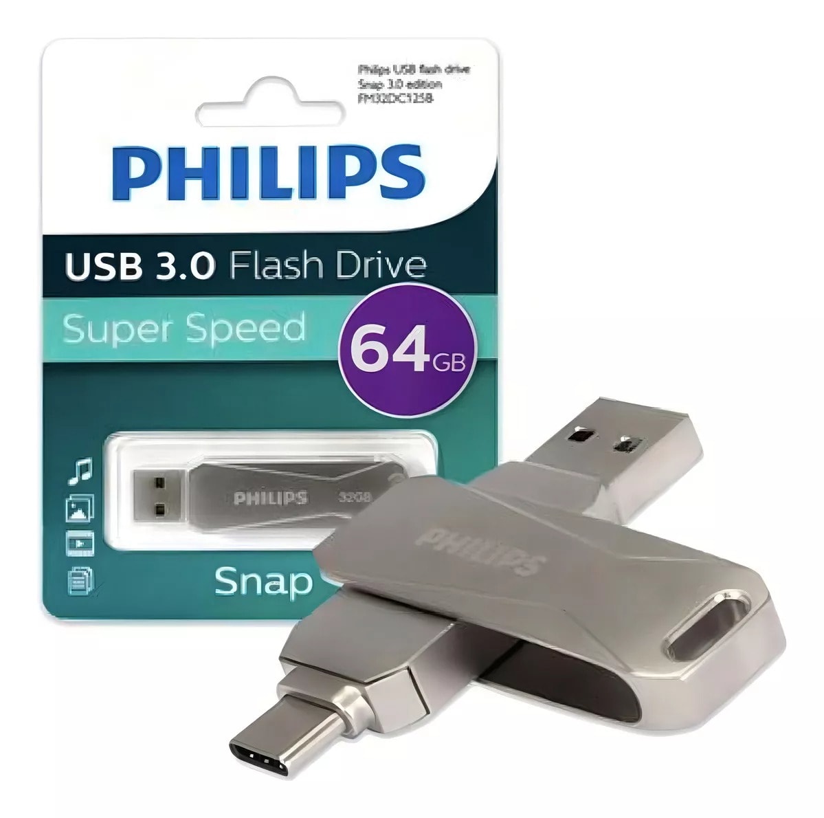 PENDRIVE PHILIPS USB 3.0 FLASH DRIVE 64GB SUPER SPEED SNAP TYPE-C2