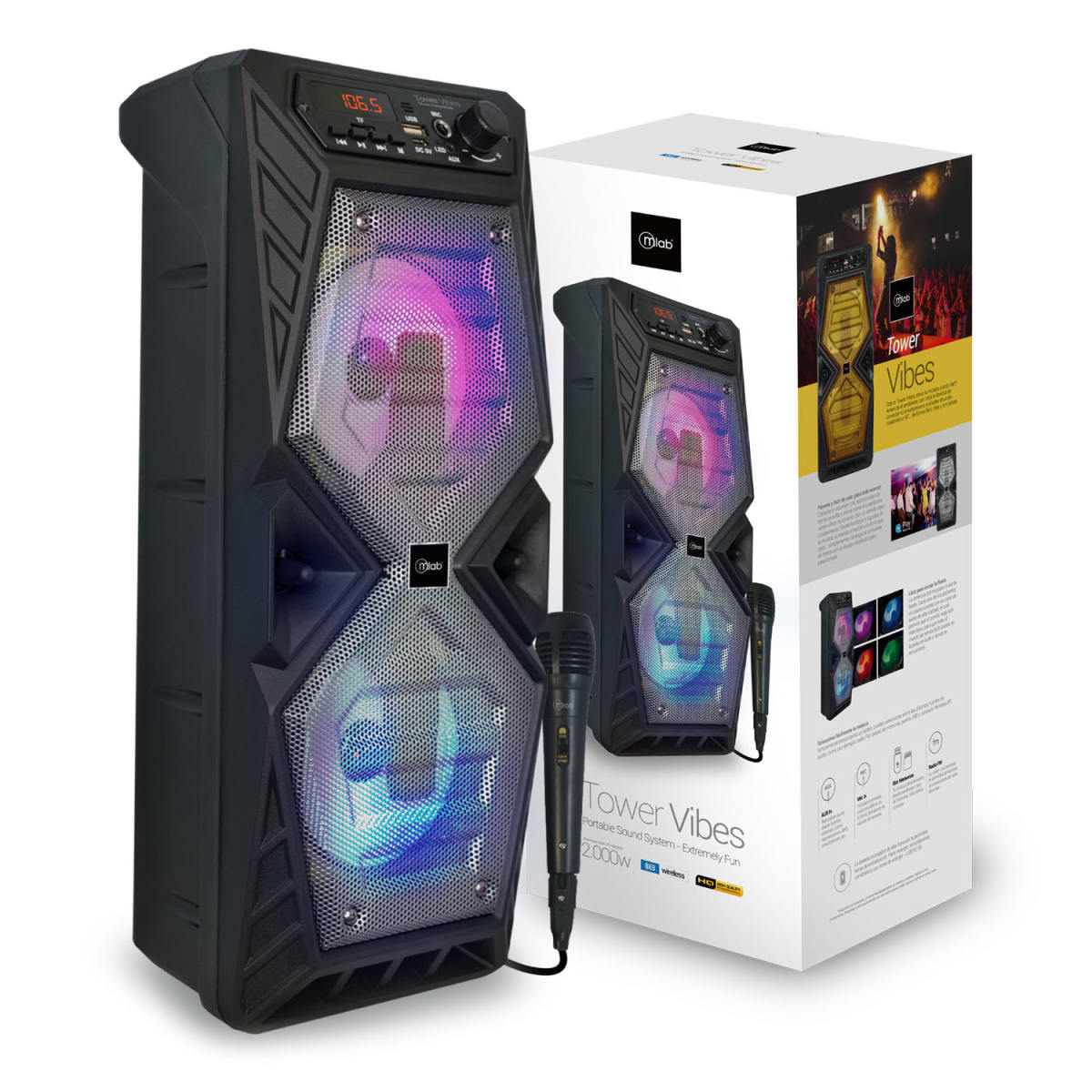 PORTABLE SOUND SYSTEM TOWER VIBES 2000W MLAB 0