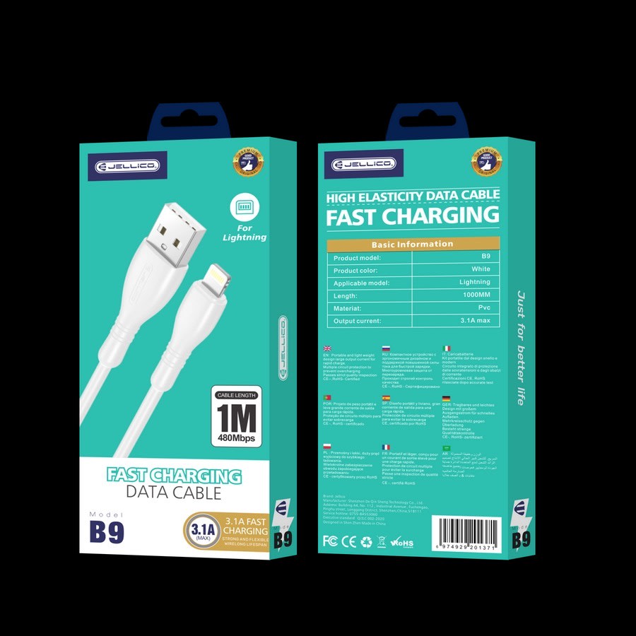 JELLICO CHARGING DATA CABLE FAST USB FOR LIGHTNING 1M 3.1A B95