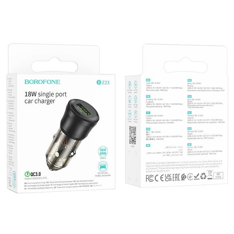 SINGLE PORT CAR CHARGER 18W BOROFONE BZ235