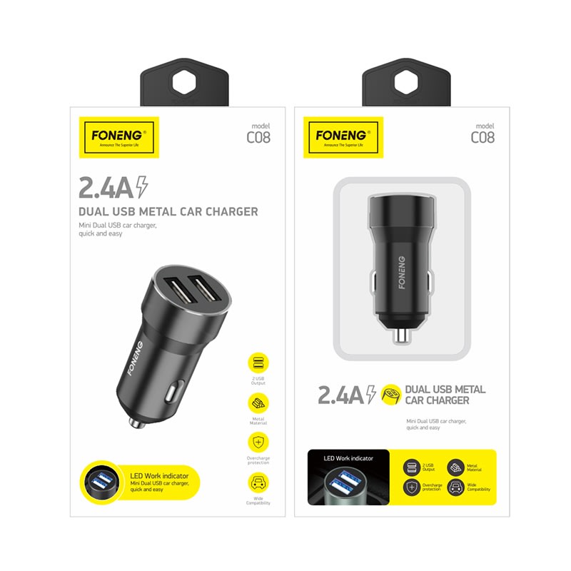 DUAL USB METAL CAR CHARGER LED INDICATOR C08 FONENG1