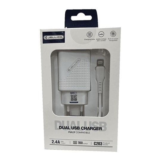 JELLICO CHARGER KIT DUAL 2.4A USB FOR LIGHTNING C203 0