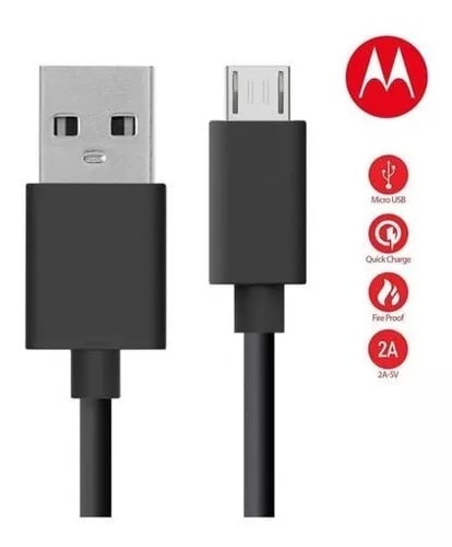 CABLE CARGADOR MICRO USB V8 MOTOROLA CARGA RAPIDA COLOR NEGRO 3.0 1