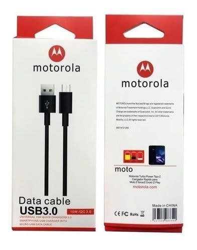CABLE CARGADOR MICRO USB V8 MOTOROLA CARGA RAPIDA COLOR NEGRO 3.03