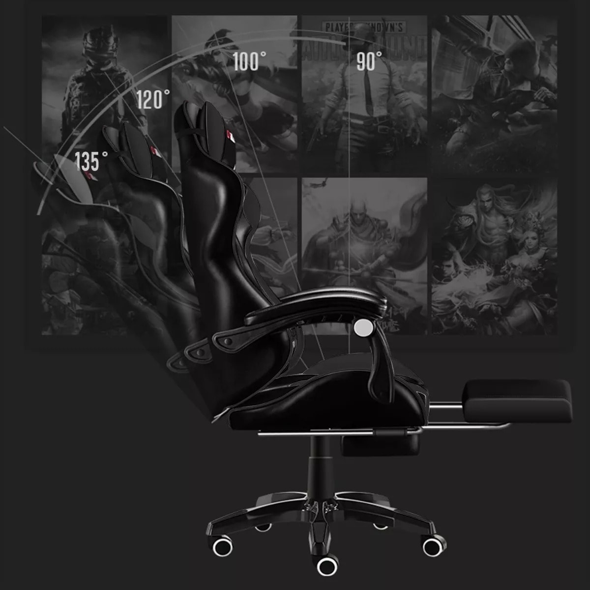 Silla Gamer Profesional GX2000 con Reposapiés-Negro Vidita5