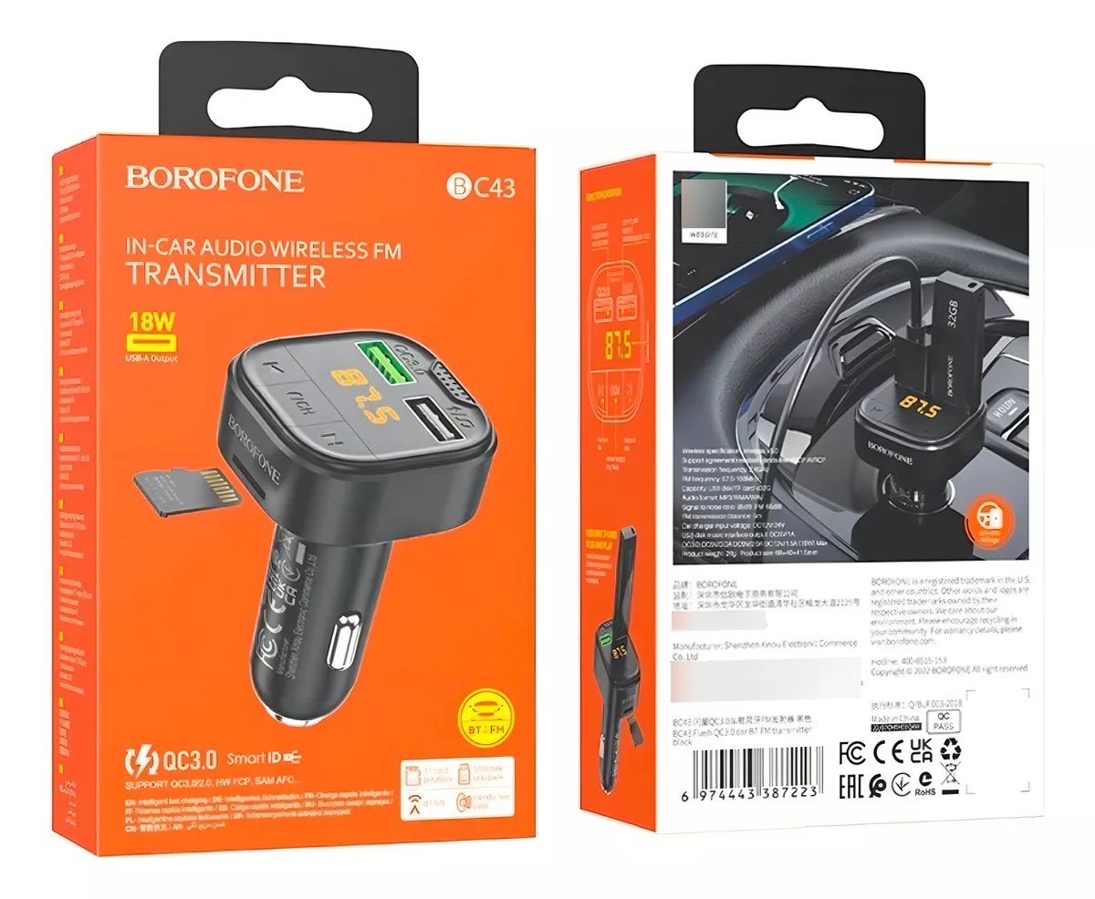 BOROFONE IN- CAR AUDIO WIRELESS FM TRANSMITTER 18W  BC43 0