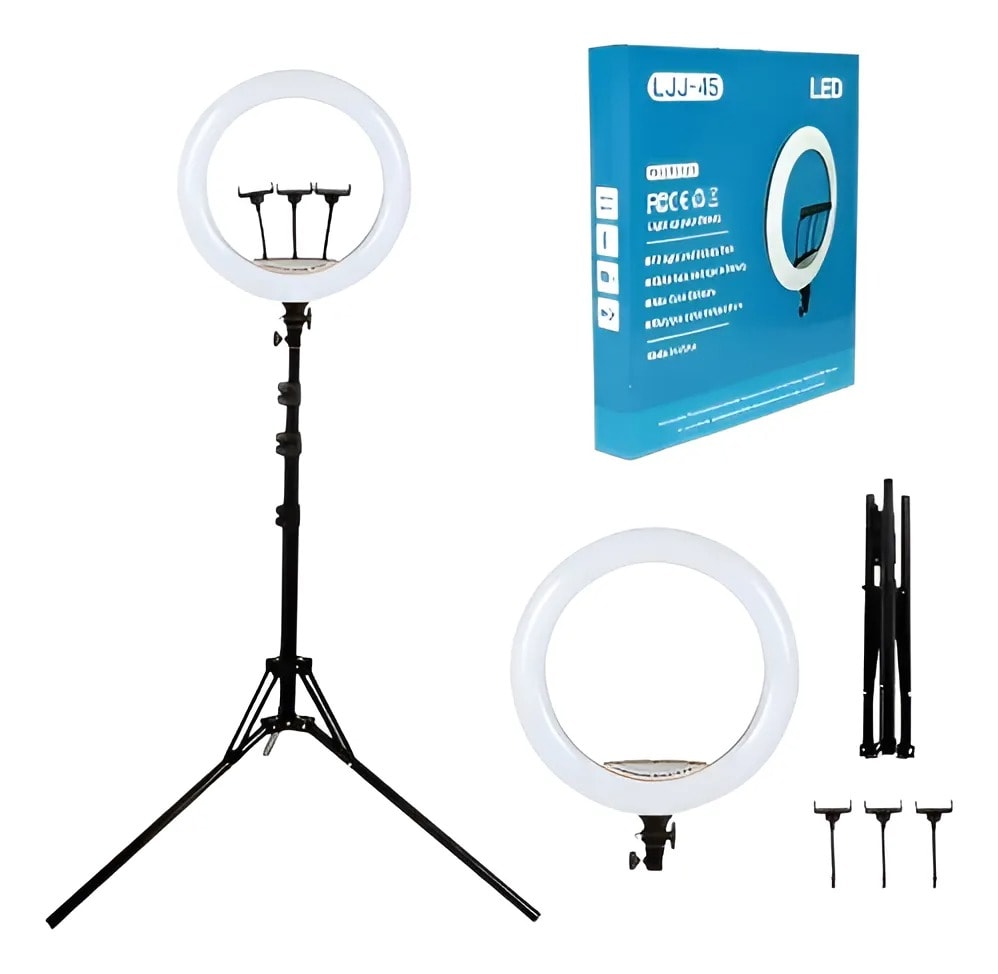 Aro De Luz Profesional De 45 Cm + Tripode 2.1 Metros Negro Blanco LJJ-45 0
