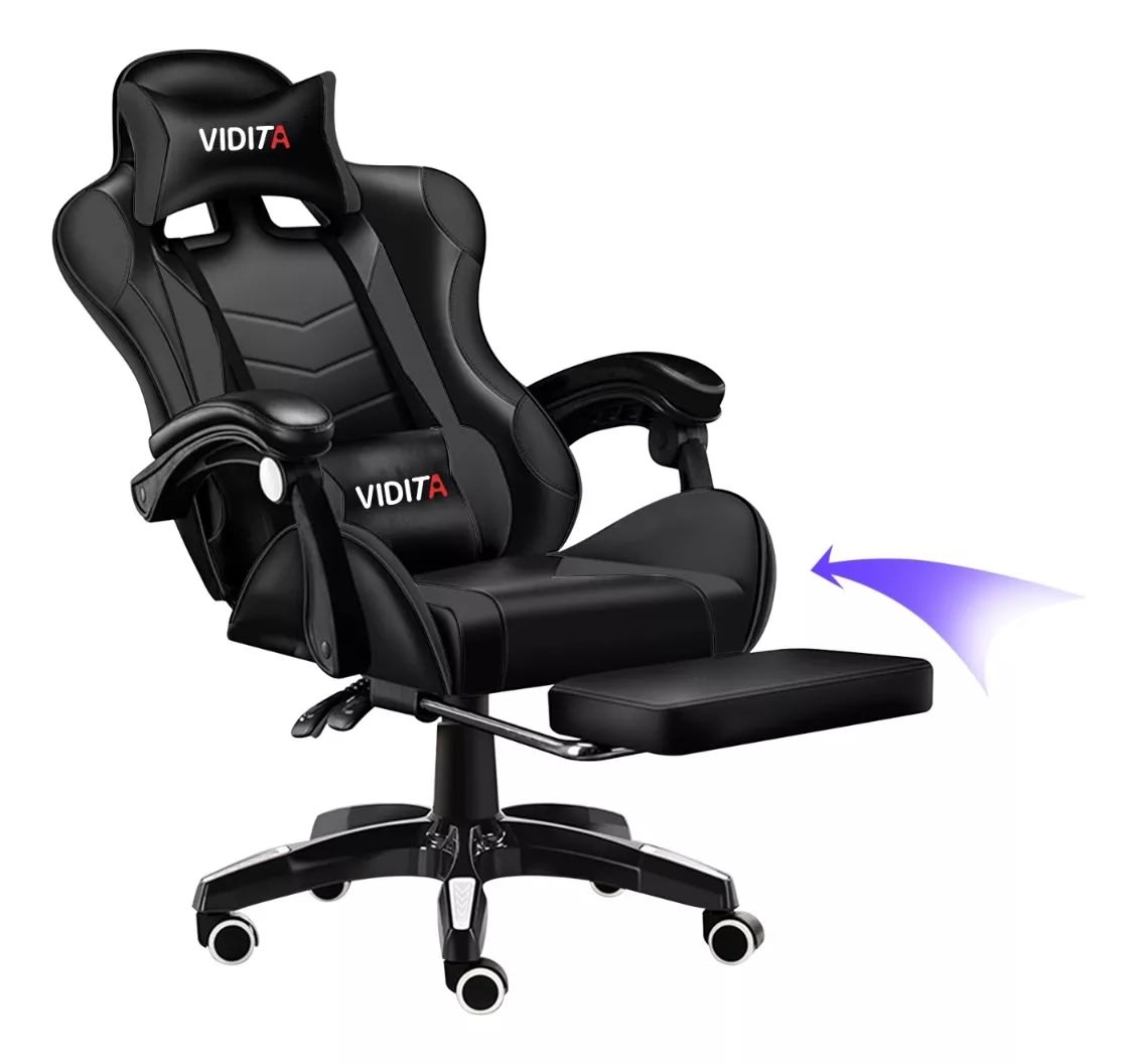 Silla Gamer Profesional GX2000 con Reposapiés-Negro Vidita2