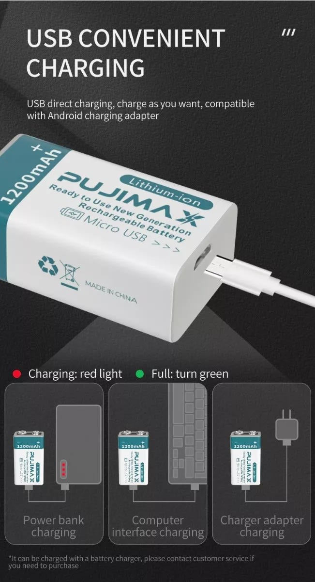 BATERÍA ER9V 1200mAh RECARGABLE PUJIMAX3