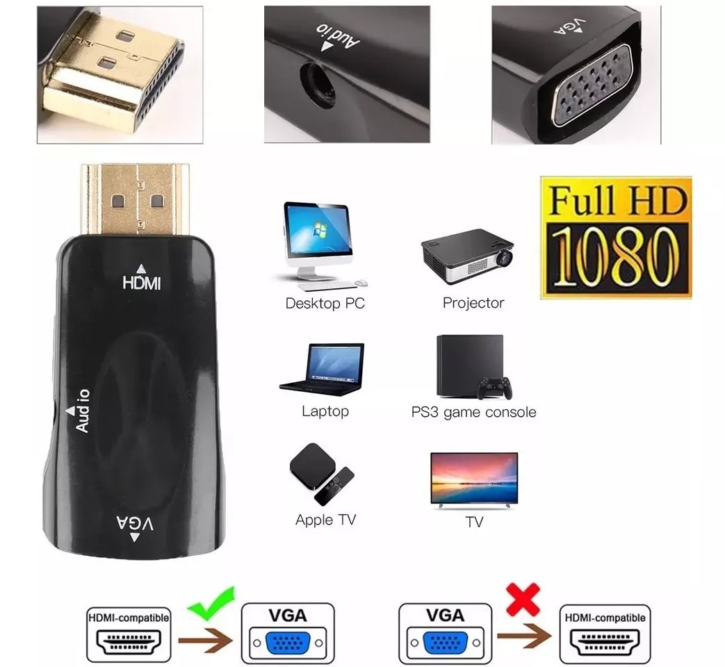 ADAPTADOR HDMI A VGA HEMB AUDIO 1080P FULL HD CABLE AUXILIAR2
