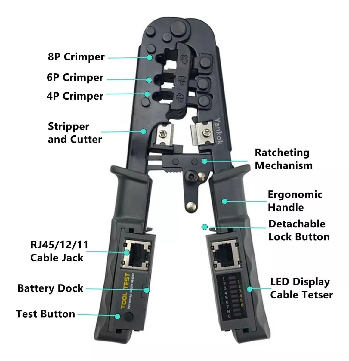 CRIMPADORA RJ45 CORTADOR Y PROBADOR DE CABLES 2 EN 1 468ST NEGRO3