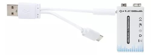 BATERIA LITIO RECARGABLE 9V 500mAh CON CABLE DE CARGA TIPO C3