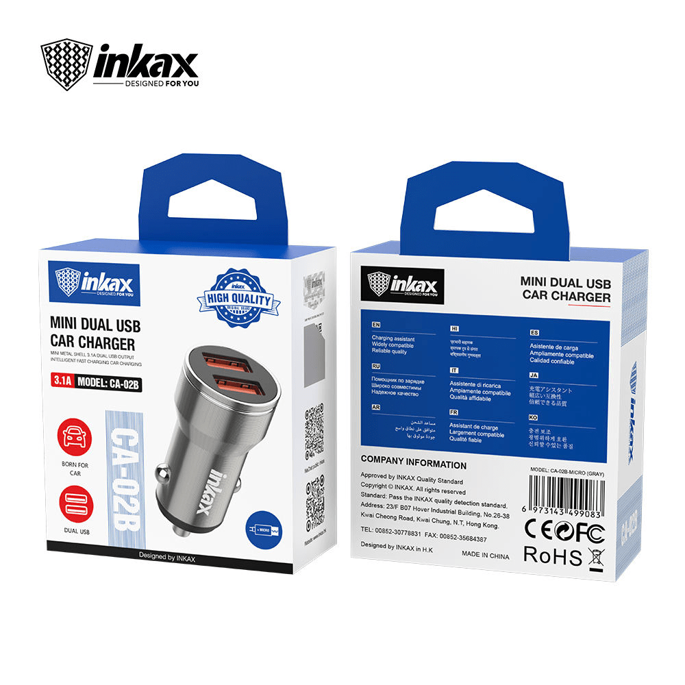 INKAX MINI DUAL USB CAR CHARGER 3.1A 0