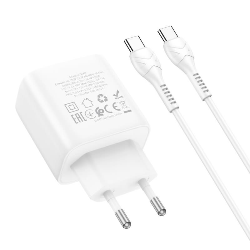 DUAL PORT CHARGER 25W SET USB+C Incluye Cable Tipo C HOCO DC683