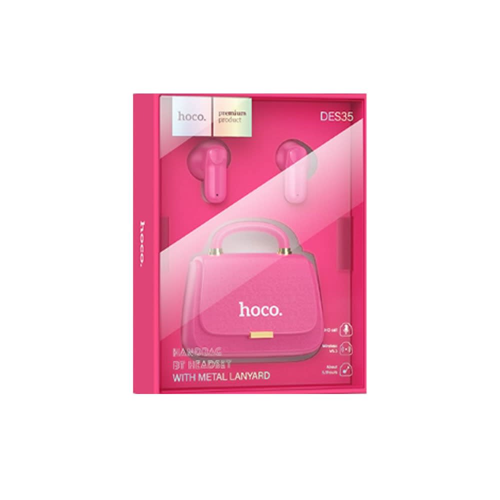 HOCO HANDBAG BT HEADSET WITH METAL LANYARD DES35 ROSADO2