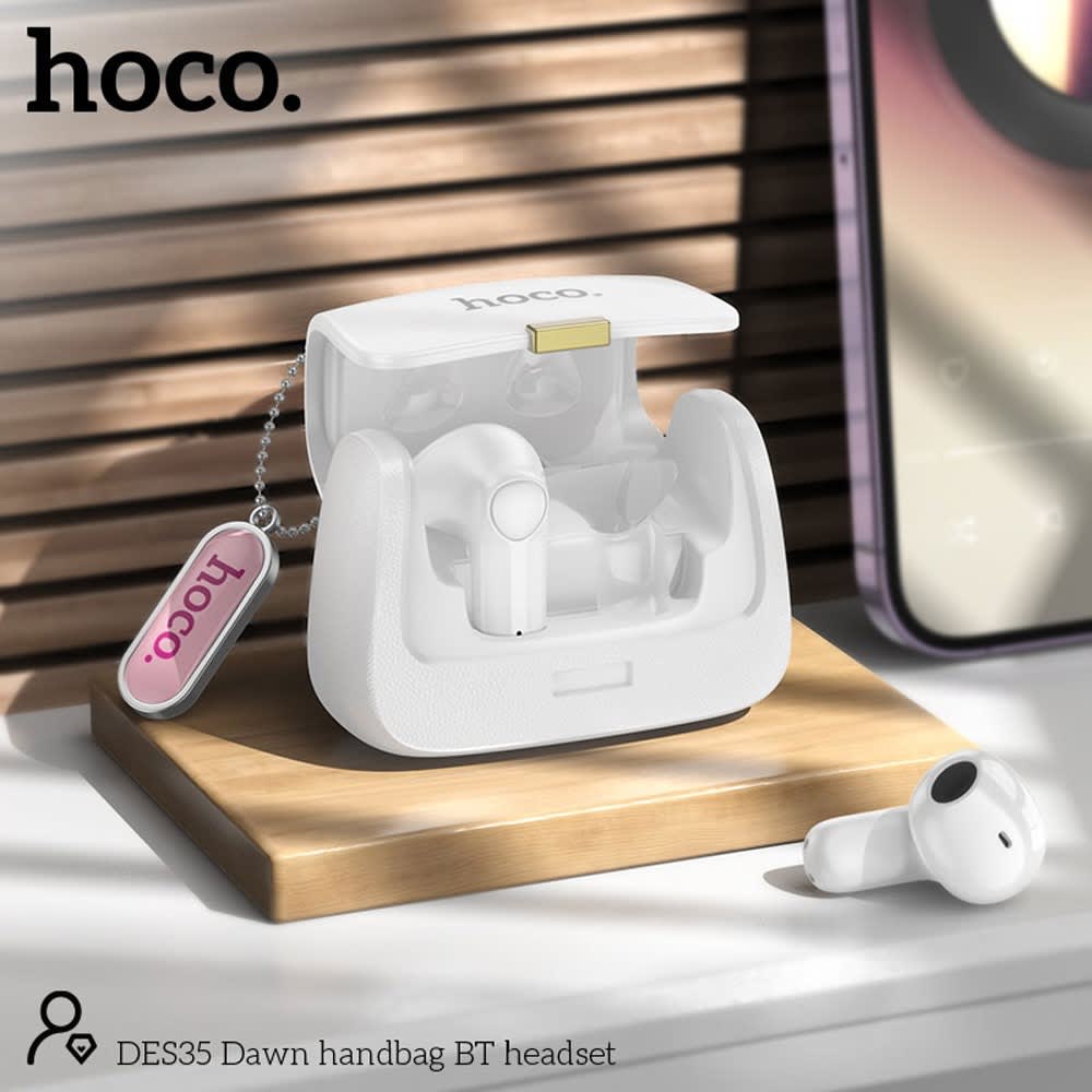 HOCO HANDBAG BT HEADSET WITH METAL LANYARD DES35 BLANCO3
