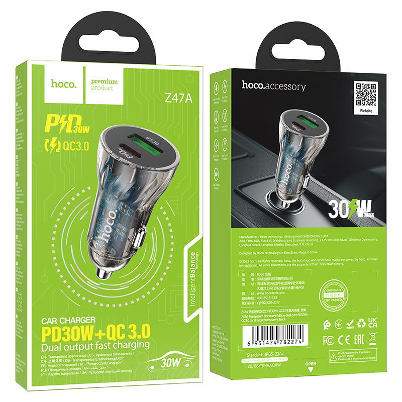 HOCO CAR CHARGER PD30W+QC3.0 Z47A1