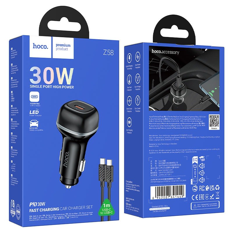 CAR CHARGER SET 1M USB-C 30W Z58 HOCO3
