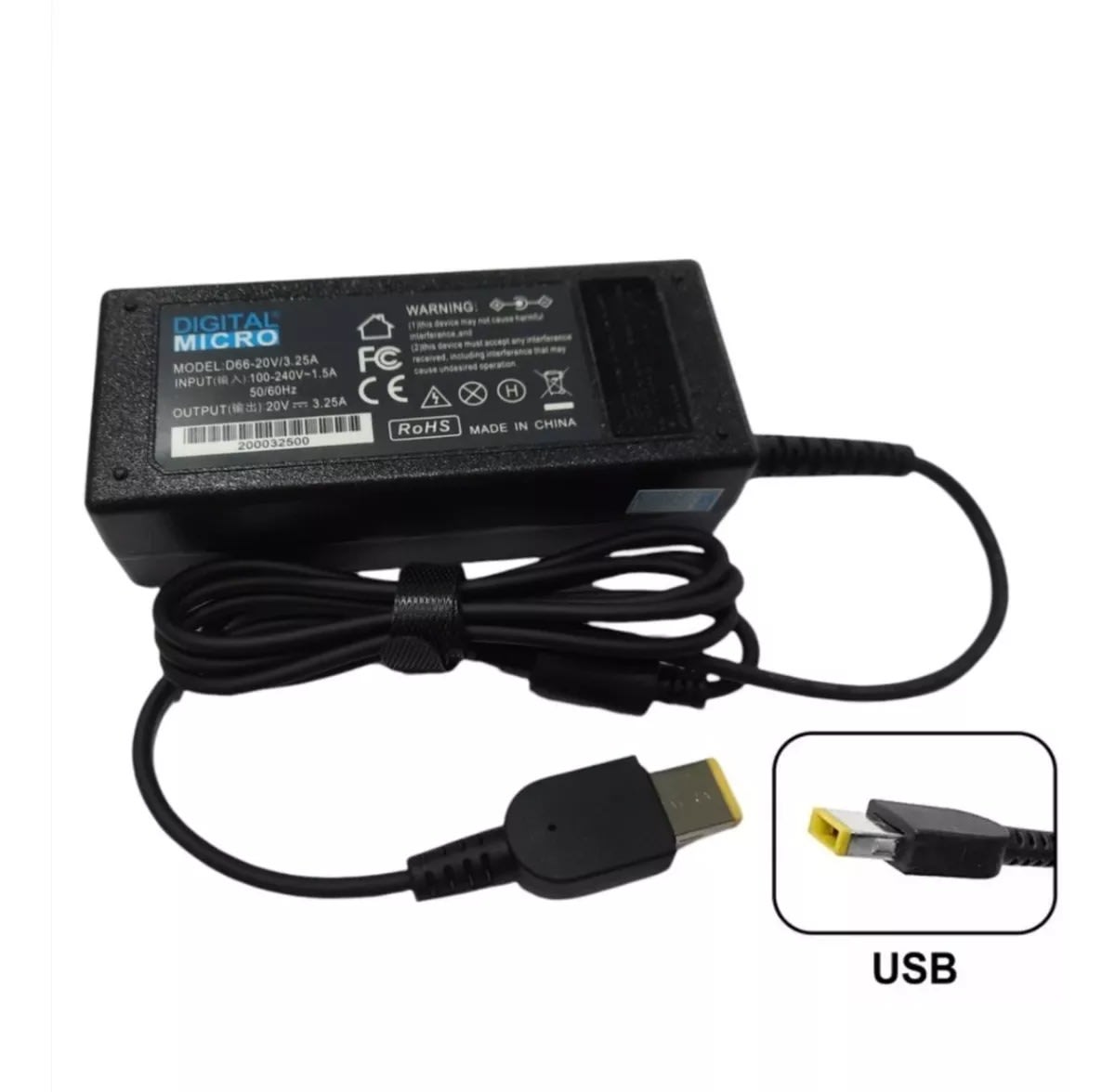 DIGITAL MICRO CHARGER LENOVO 20V-3.25A USB 65W 0