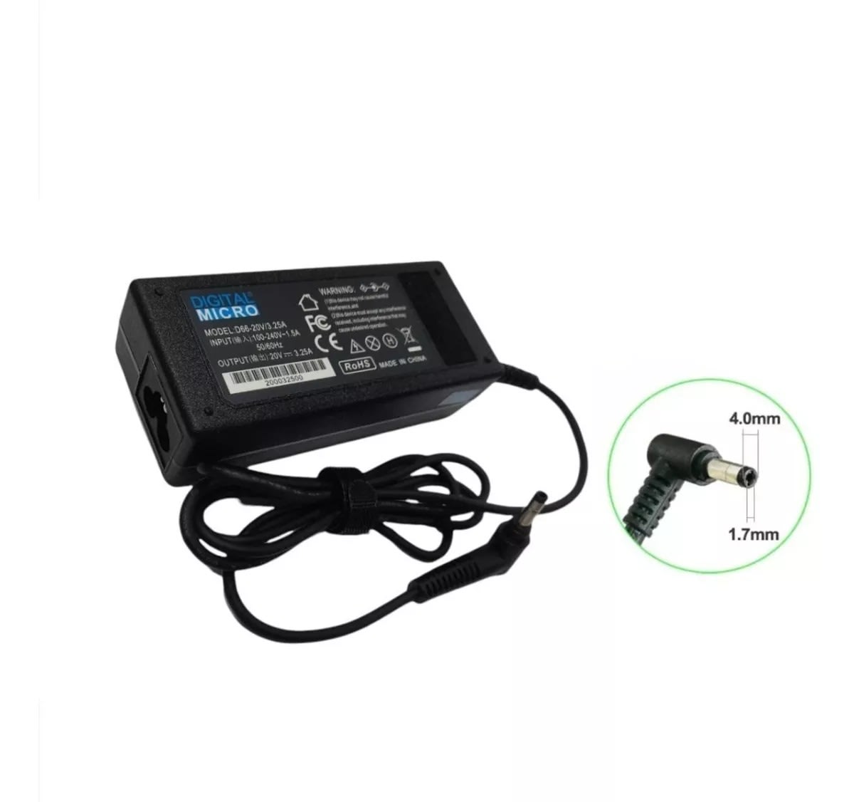 DIGITAL MICRO CHARGER LENOVO 20V-3.25A 4.0-1.7mm 65W 0