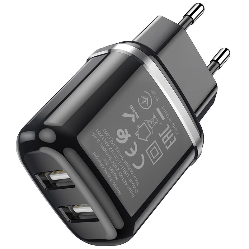 Dual Ports Safety Charger 2.4A Incluye Cable Tipo C HOCO N42