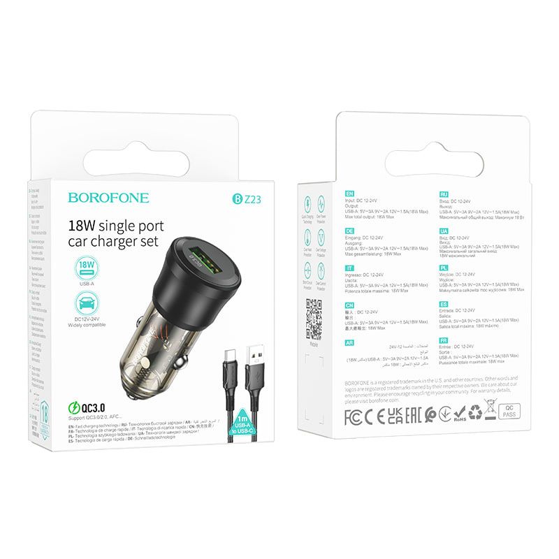 SINGLE PORT CAR CHARGER CON CABLE TIPO C 18W BOROFONE3