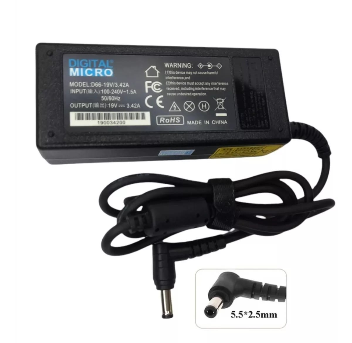DIGITAL MICRO CHARGER TOSHIBA 19V-3.42A 5.5-2.5mm 65W 0