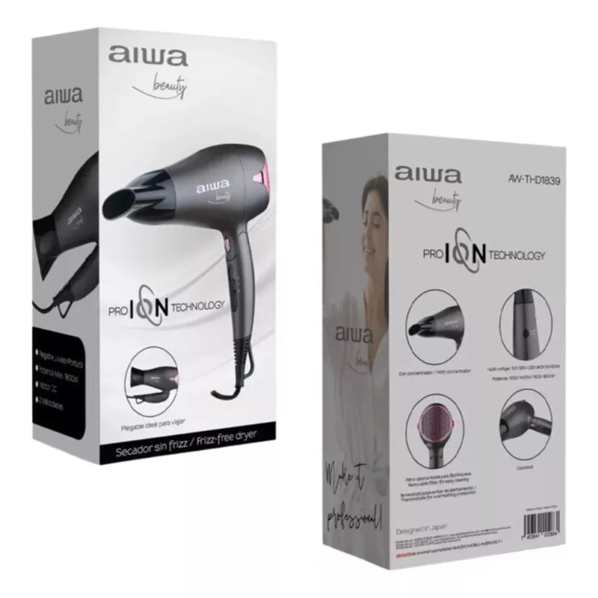 SECADOR DE CABELLO PELO SIN FRIZZ 1800W AIWA AW-THD18395