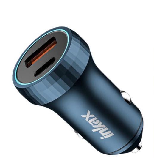 INKAX A+C FAST CHARGE METAL CAR CHARGER DUAL 43W INCLUYE CABLE USB TIPO C A TIPO C2