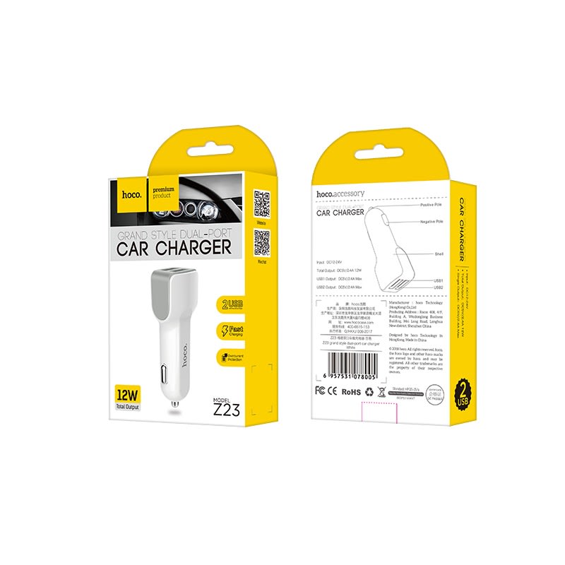 CAR CHARGER 12W 2USB  Z23 HOCO 0