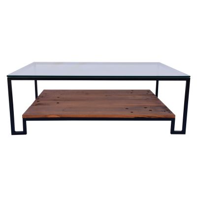 Mesa con patas especiales de madera Durmiente de tren con vidrio Mesa con patas especiales de madera Durmiente de tren con vidrio