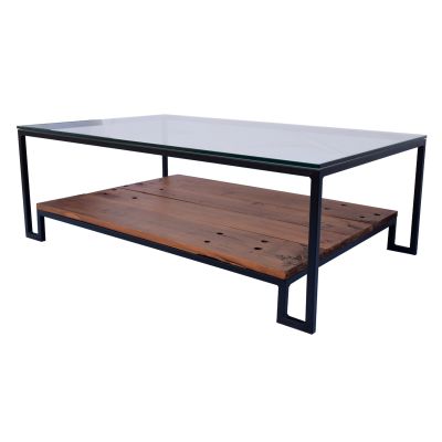 Mesa con patas especiales de madera Durmiente de tren con vidrio Mesa con patas especiales de madera Durmiente de tren con vidrio