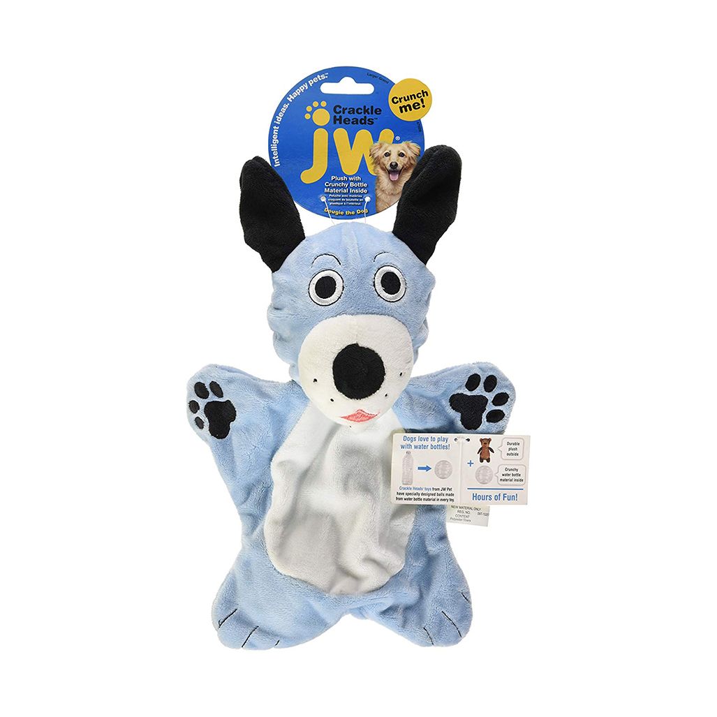 JW Crackle Heads Plush Dougie Dog Medium JW Crackle Heads Plush Dougie Dog Medium