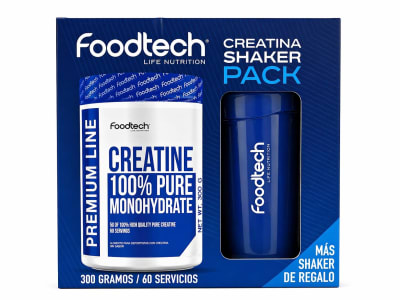 Pack Creatina 300gr + Shaker Blue White - Foodtech Sin sabor
