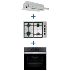 Combo Horno+Encimera a Gas 4P+campana extraible inoxidable, caja genérica