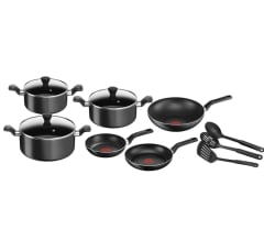 Batería set 12 piezas super cook black tefal,caja dañada.