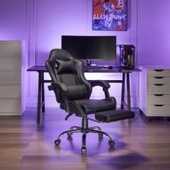 Silla Gamer Escritorio Masaje Just Home Collection  Reposapiés Matrix Negro 0