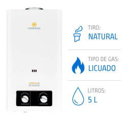 Calefont Gas Licuado Mademsa 5 Litros Tiro Natural Ionizado 1