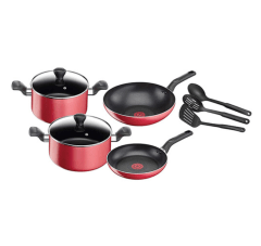 Juego de Cocina Tefal G6 Super Cook 9 Piezas en Rojo y Negro, caja con desgastes
