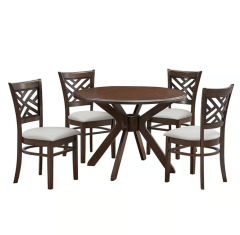 Juego de Comedor Redondo Mica Amelie 4 Sillas Madera Marrón 0