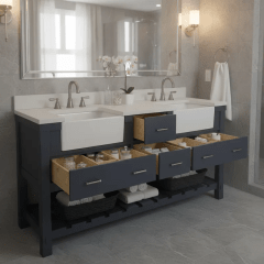 Vanitorio doble lavavo, mueble estructura madera color azul piedra, unico y elegante 0