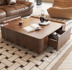 Mesa centro café nogal cuadrada Jillann con cajones de almacenamiento 0