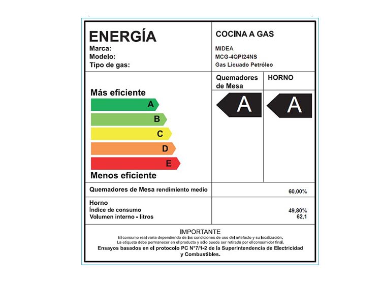 Cocina 4 Quemadores Midea  MCG-4QPI24NS6