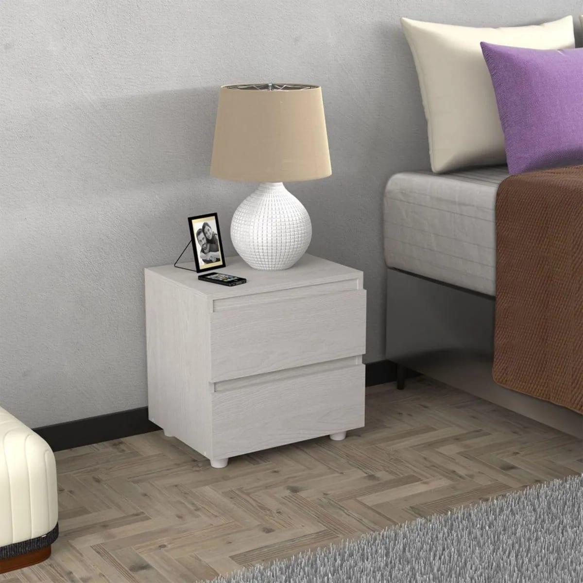 Velador 2 Cajones Just Home Collection  Melamina Bur1