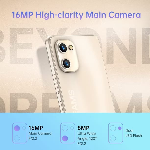 Celular Umidigi A13S, 32GB, no toma Chip Claro, Dorado-Reacondicionado1