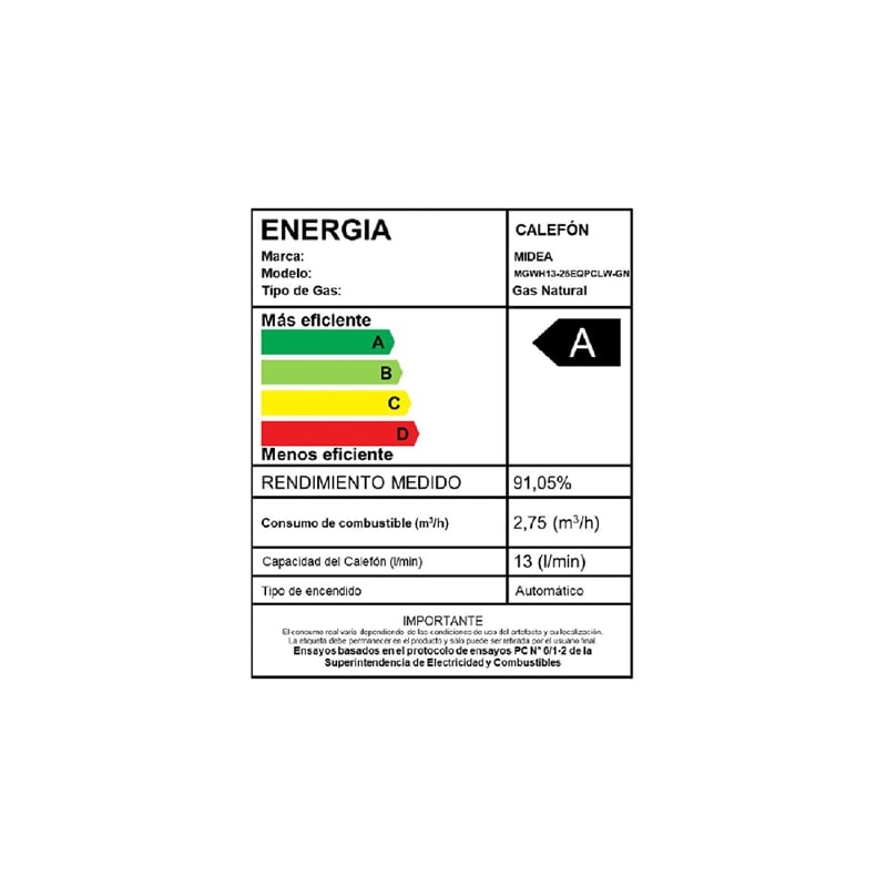 CALEFONT GAS NATURAL 13 LT MIDEA MGWH13-26EQP-GN4