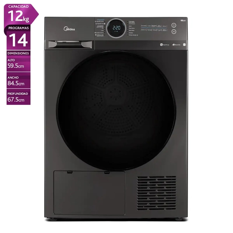 Secadora Bomba Calor Midea Titanium Carga Frontal 12kg, mIca frontal rayada1