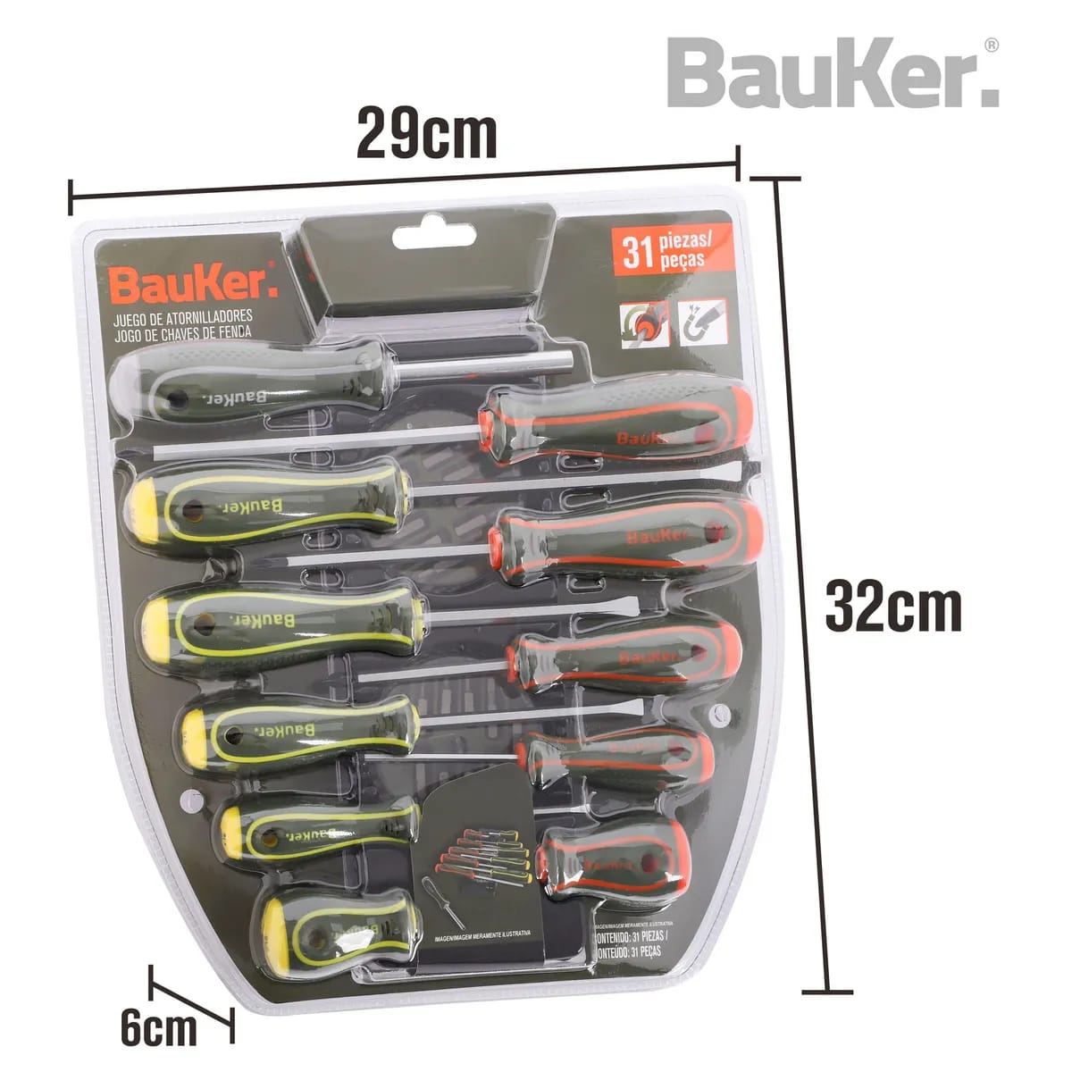 Juego de Destornilladores Bauker 31 Piezas Ranura3