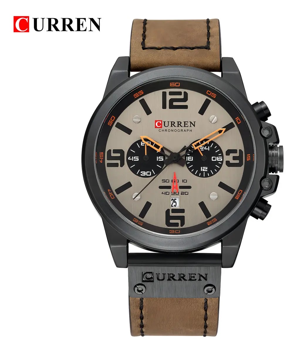 Reloj De Cuero De Lujo Curren Para Hombre Chronograph 8314 Marrón Claro2